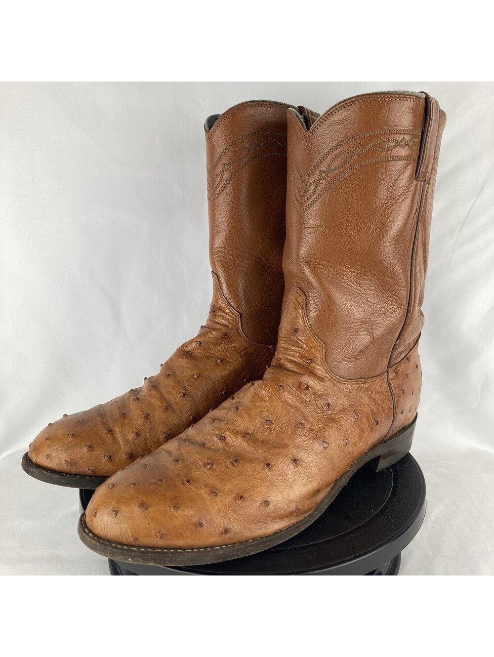 Men’s 10.5 EE Justin Boots 3186 Full Quill Ostrich Brown Leather Western Cowboy